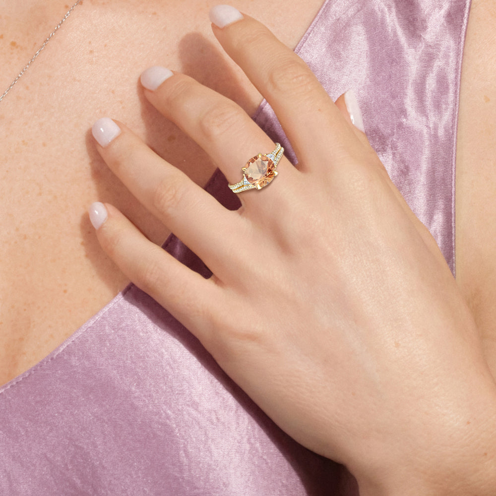 The Indigo Ring with Created Morganite Cut Diamond in 14KT Platinum view 5
