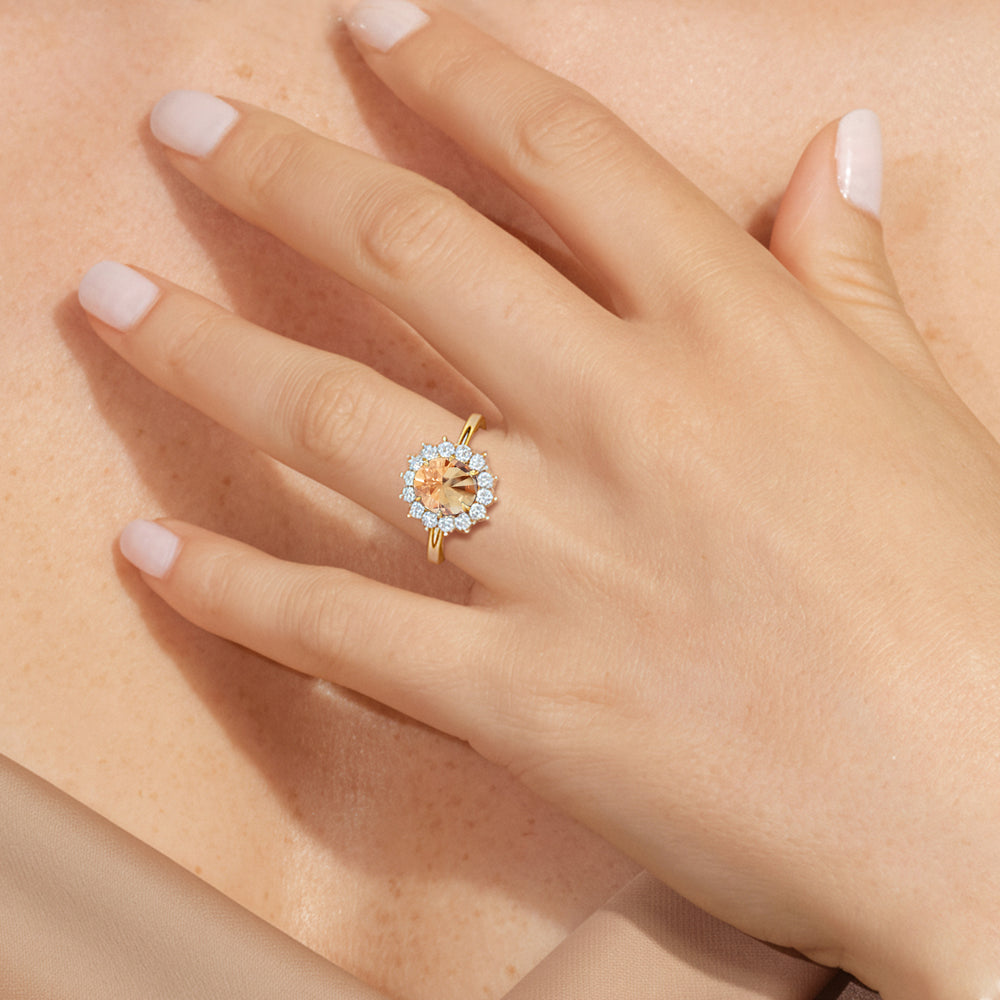 The Spencer Ring with Created Morganite Cut Diamond in 14KT Rose Gold view 4
