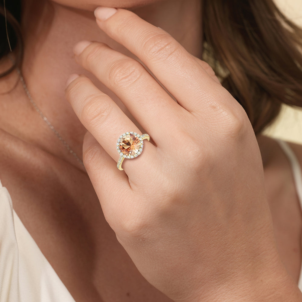 The Rosalune Ring with Created Morganite Cut Diamond in 14KT Yellow Gold view 5
