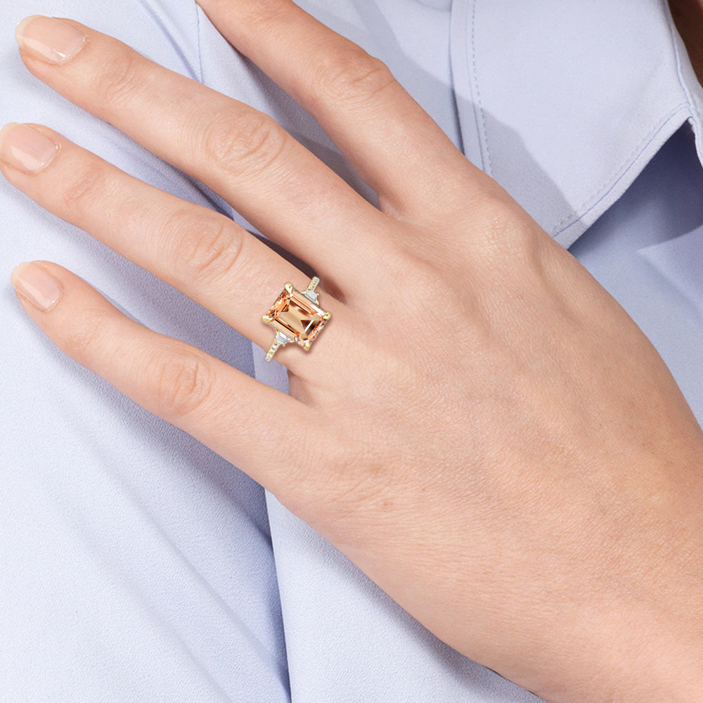 The Trilume Ring with Created Morganite Cut Diamond in 14KT Yellow Gold view 5
