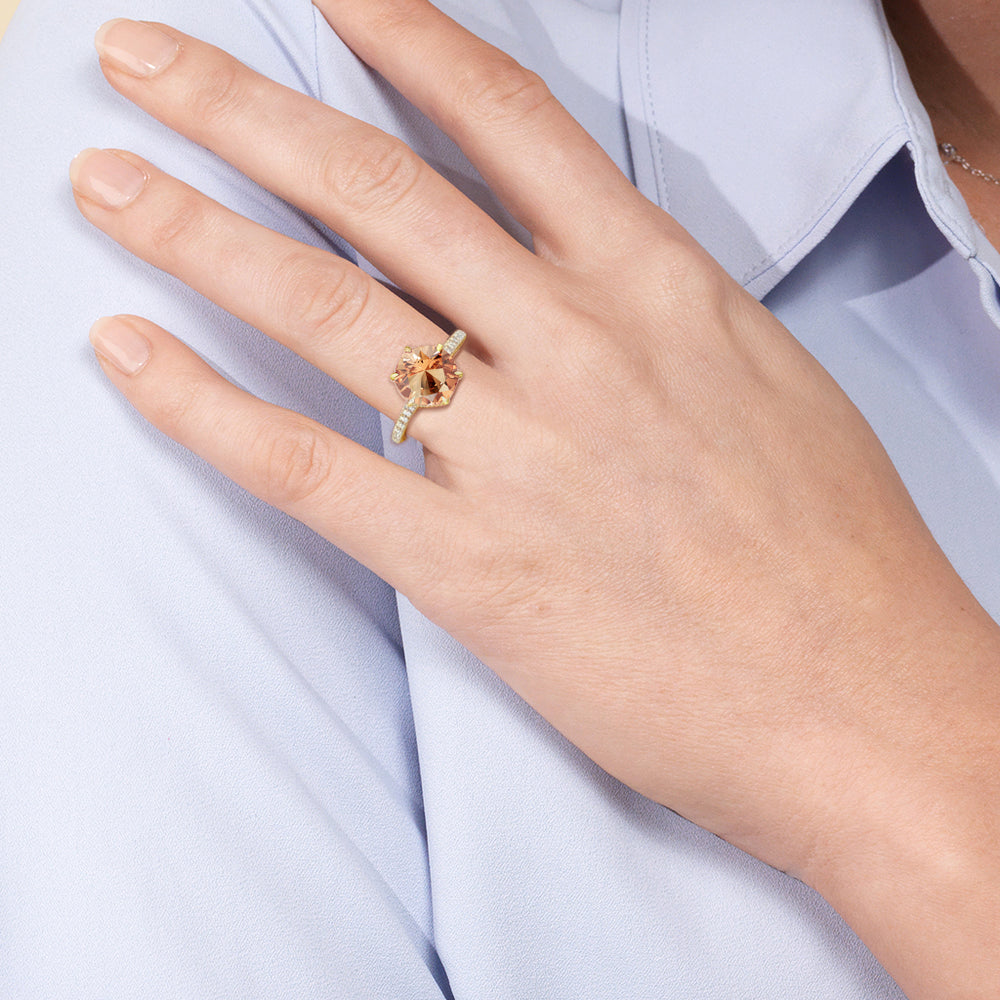 The Florence Ring with Created Morganite Cut Diamond in 14KT Platinum view 6
