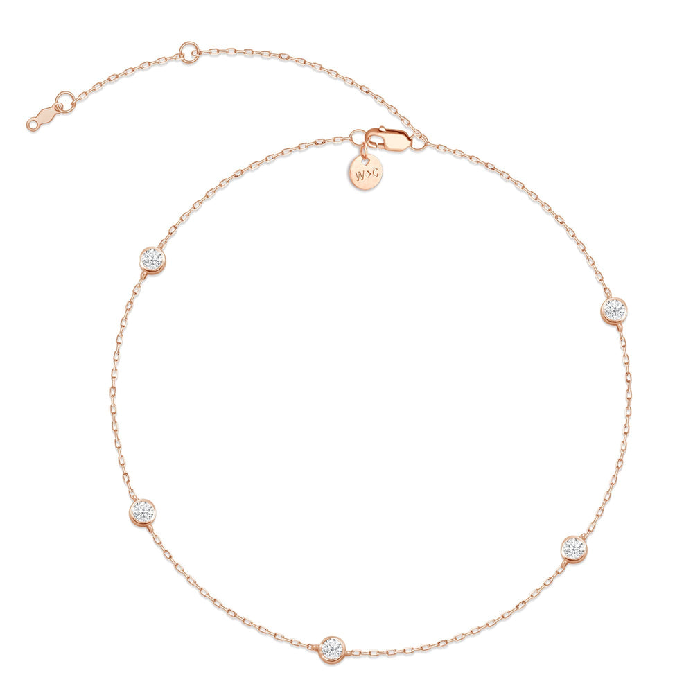 Five Stone Station Diamond Necklace with Lab Cut Diamond in 14KT Rose Gold view 4
