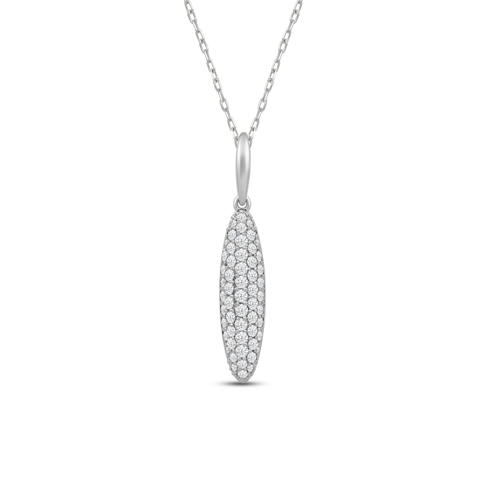 Domed Pave Elongated Oval Diamond Necklace with 14KT White Gold / Lab / 1 Cut Diamond in 14KT White Gold / Lab / 1 view 2
