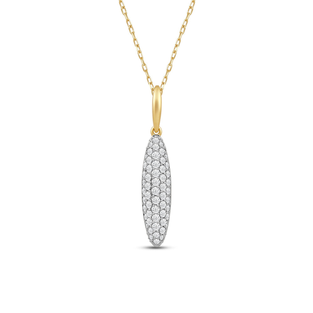 Domed Pave Elongated Oval Diamond Necklace with 14KT Yellow Gold / Lab / 1 Cut Diamond in 14KT Yellow Gold / Lab / 1 view 2
