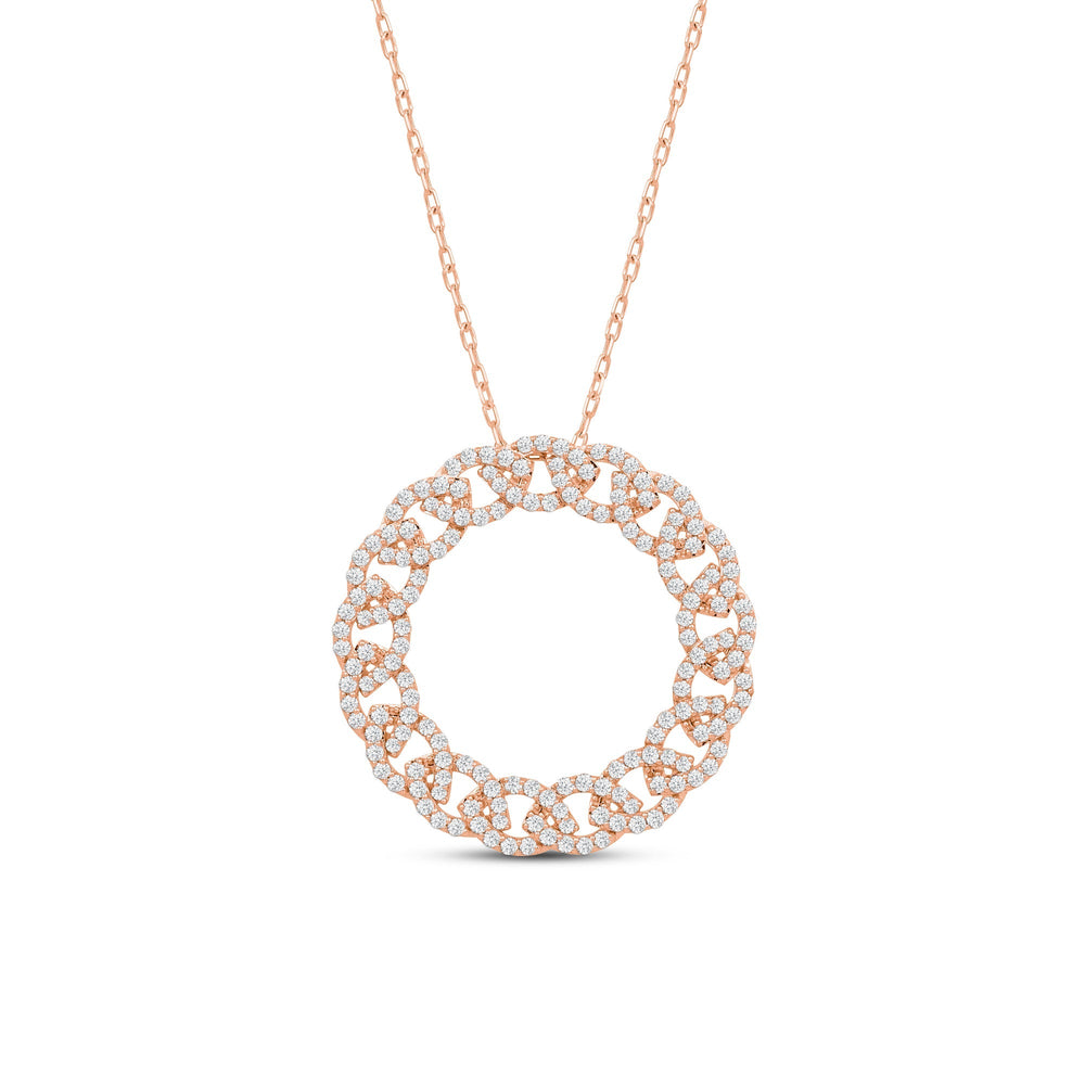 Diamond Studded Braid Circle Pendant with 14KT Rose Gold / Lab / 1 1/2 Cut Diamond in 14KT Rose Gold / Lab / 1 1/2 view 2
