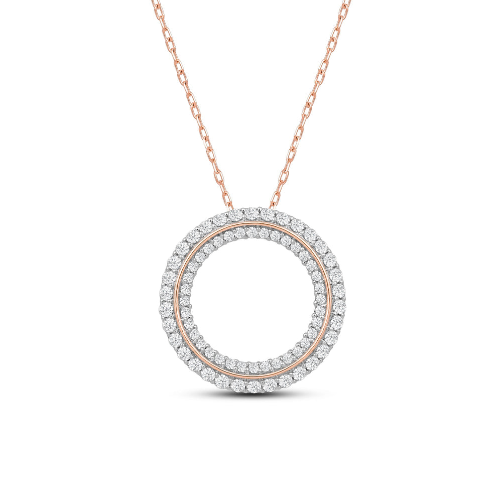 Double Line Circle Diamond Necklace with 14KT Rose Gold / Lab / 1 Cut Diamond in 14KT Rose Gold / Lab / 1 view 2
