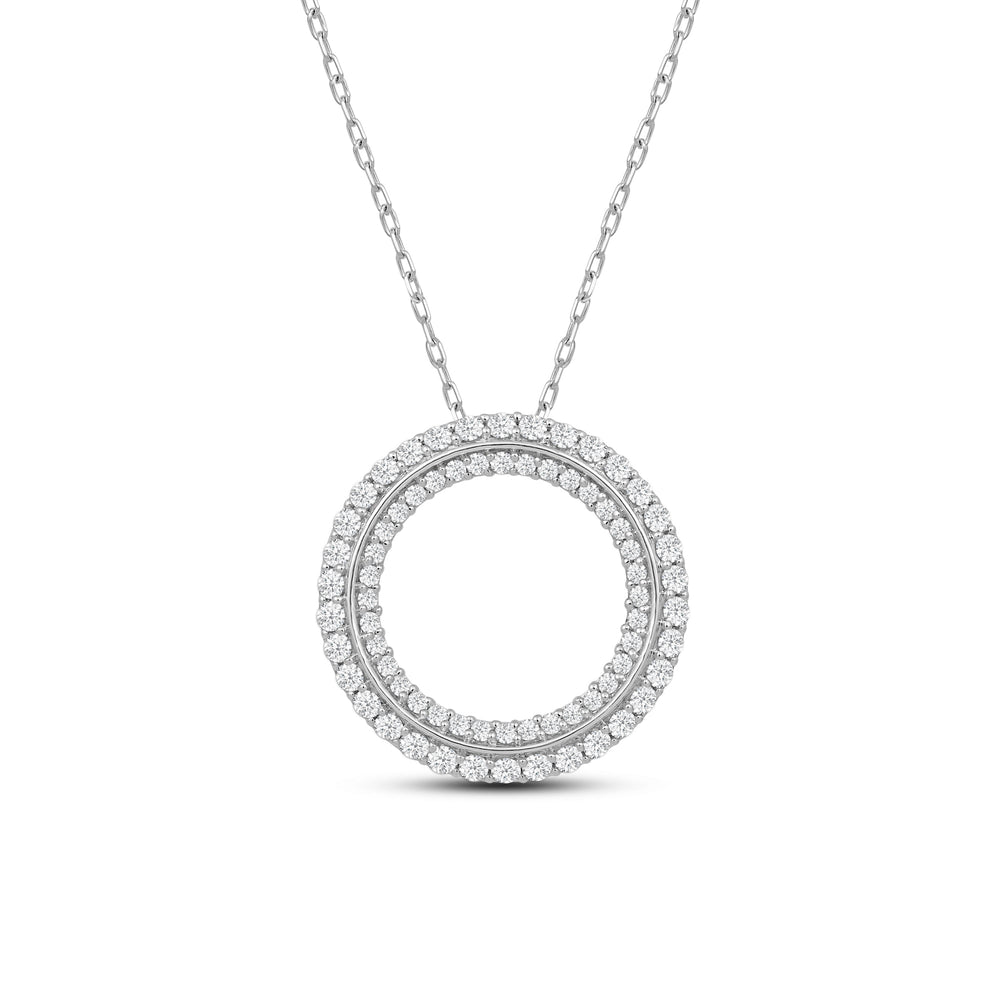 Double Line Circle Diamond Necklace with 14KT White Gold / Lab / 1 Cut Diamond in 14KT White Gold / Lab / 1 view 2
