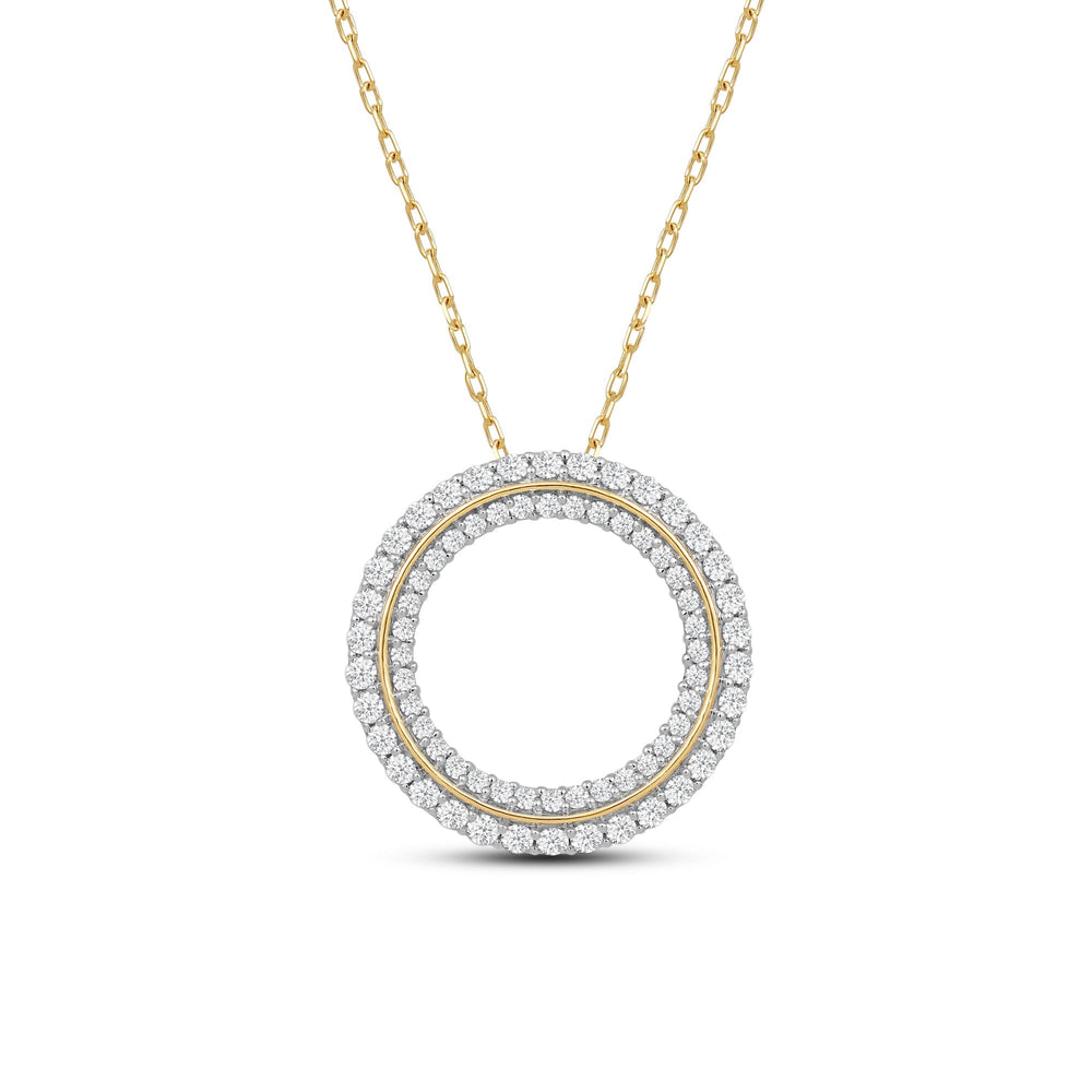 Double Line Circle Diamond Necklace with 14KT Yellow Gold / Lab / 1 Cut Diamond in 14KT Yellow Gold / Lab / 1 view 2
