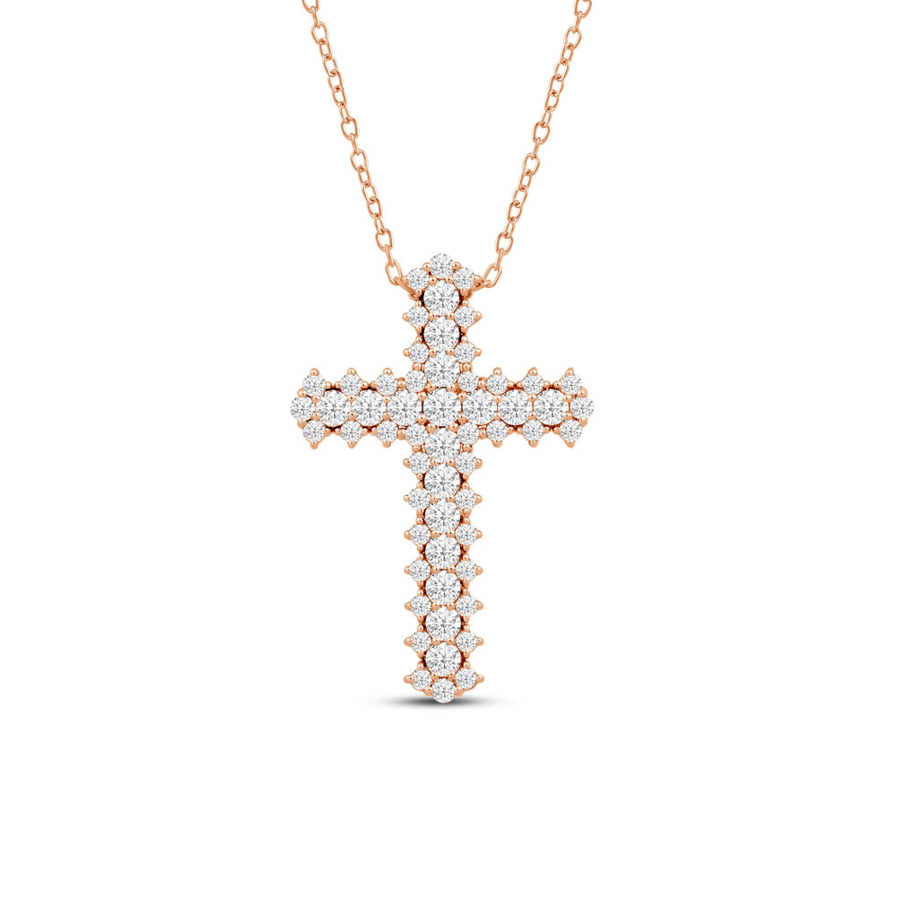 Vinatge Style Studded Big Cross Diamond Pendant with 14KT Rose Gold / Lab / 1 1/2 Cut Diamond in 14KT Rose Gold / Lab / 1 1/2 view 4
