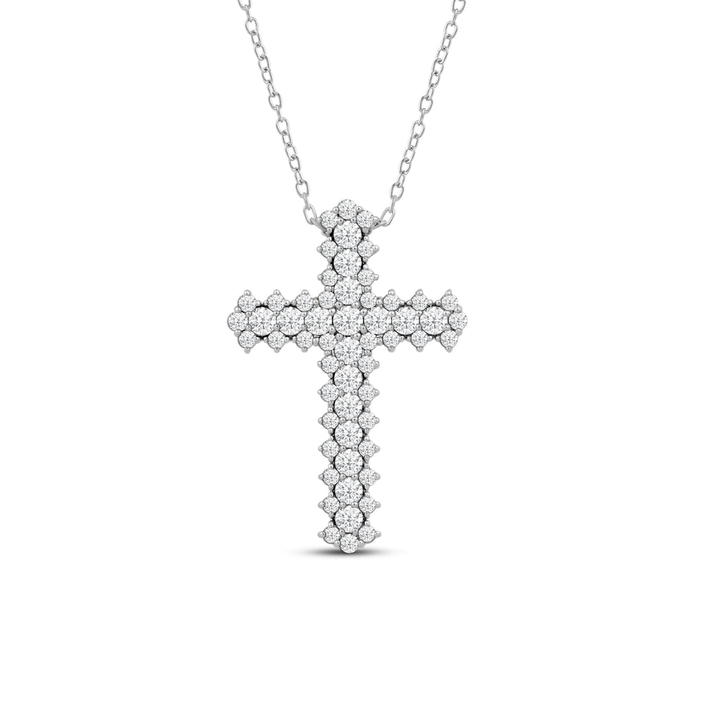 Vinatge Style Studded Big Cross Diamond Pendant with 14KT White Gold / Lab / 1 1/2 Cut Diamond in 14KT White Gold / Lab / 1 1/2 view 4
