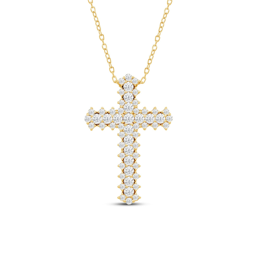 Vinatge Style Studded Big Cross Diamond Pendant with 14KT Yellow Gold / Lab / 1 1/2 Cut Diamond in 14KT Yellow Gold / Lab / 1 1/2 view 4
