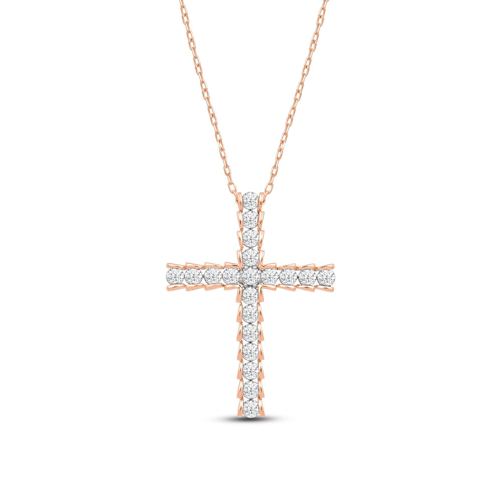 Big Cross Diamond Necklace with 14KT Rose Gold / Lab / 1 Cut Diamond in 14KT Rose Gold / Lab / 1 view 2
