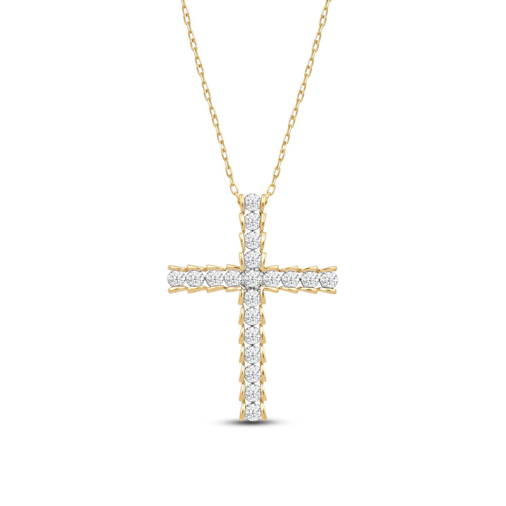 Big Cross Diamond Necklace with 14KT Yellow Gold / Lab / 1 Cut Diamond in 14KT Yellow Gold / Lab / 1 view 2
