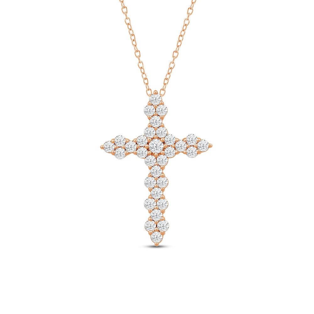 Diamond Cluster Cross Pendant with 14KT Rose Gold / Lab / 1 Cut Diamond in 14KT Rose Gold / Lab / 1 view 4
