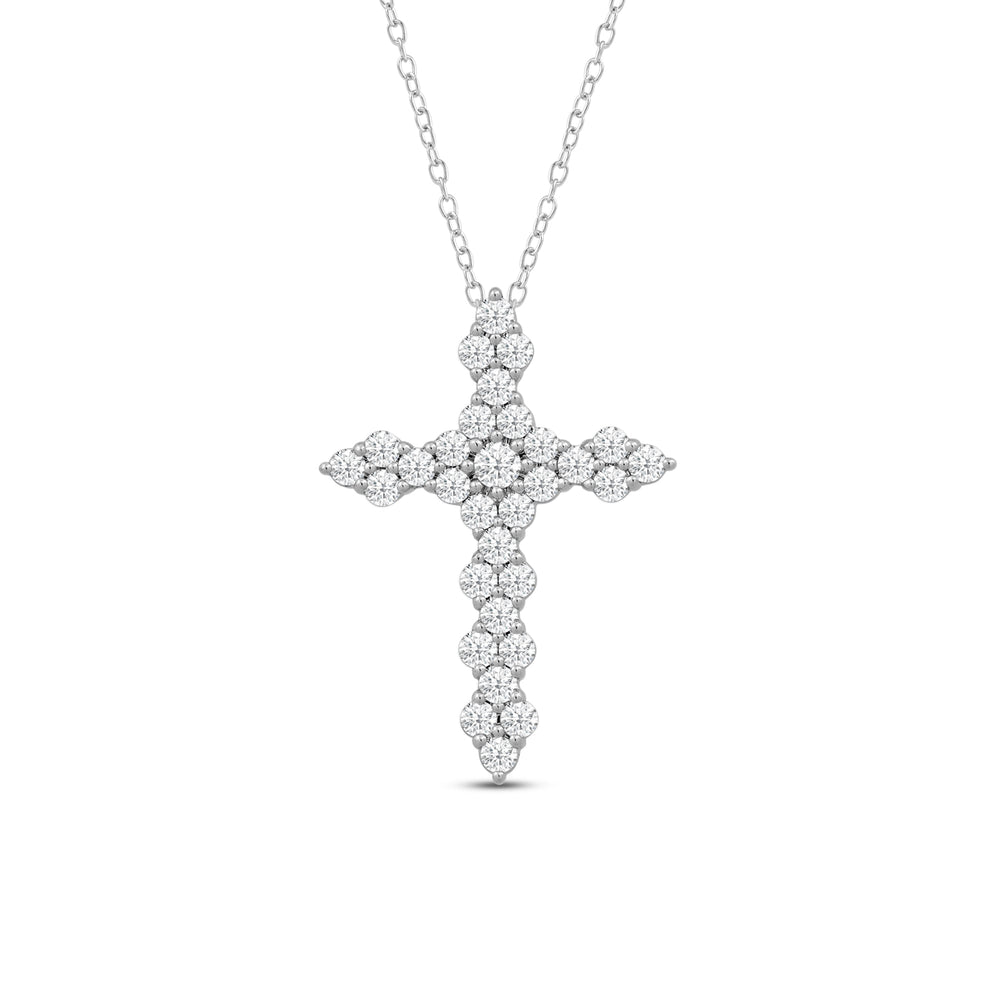 Diamond Cluster Cross Pendant with 14KT White Gold / Lab / 1 Cut Diamond in 14KT White Gold / Lab / 1 view 4
