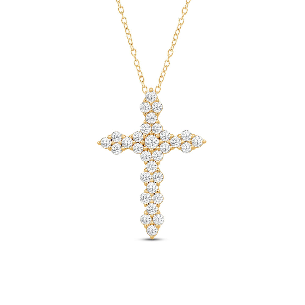 Diamond Cluster Cross Pendant with 14KT Yellow Gold / Lab / 1 Cut Diamond in 14KT Yellow Gold / Lab / 1 view 4
