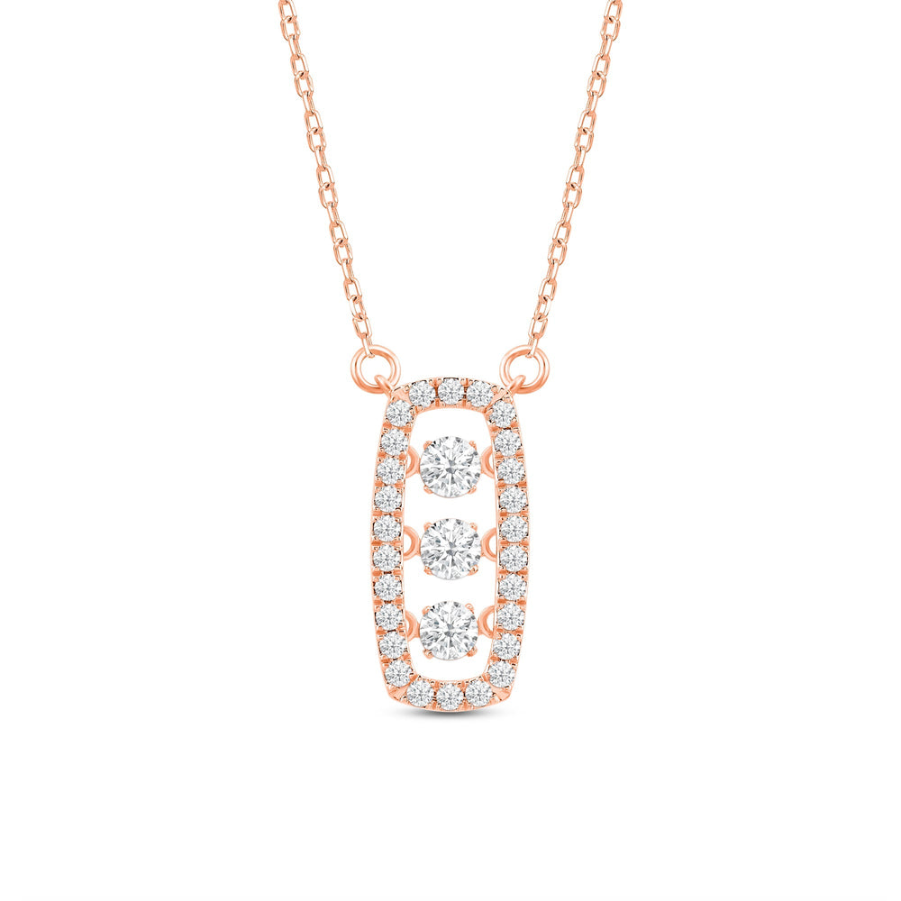 Three Dancing Diamonds Elongated Cushion Necklace with 14KT Rose Gold / Lab / 5/8 Cut Diamond in 14KT Rose Gold / Lab / 5/8 view 2
