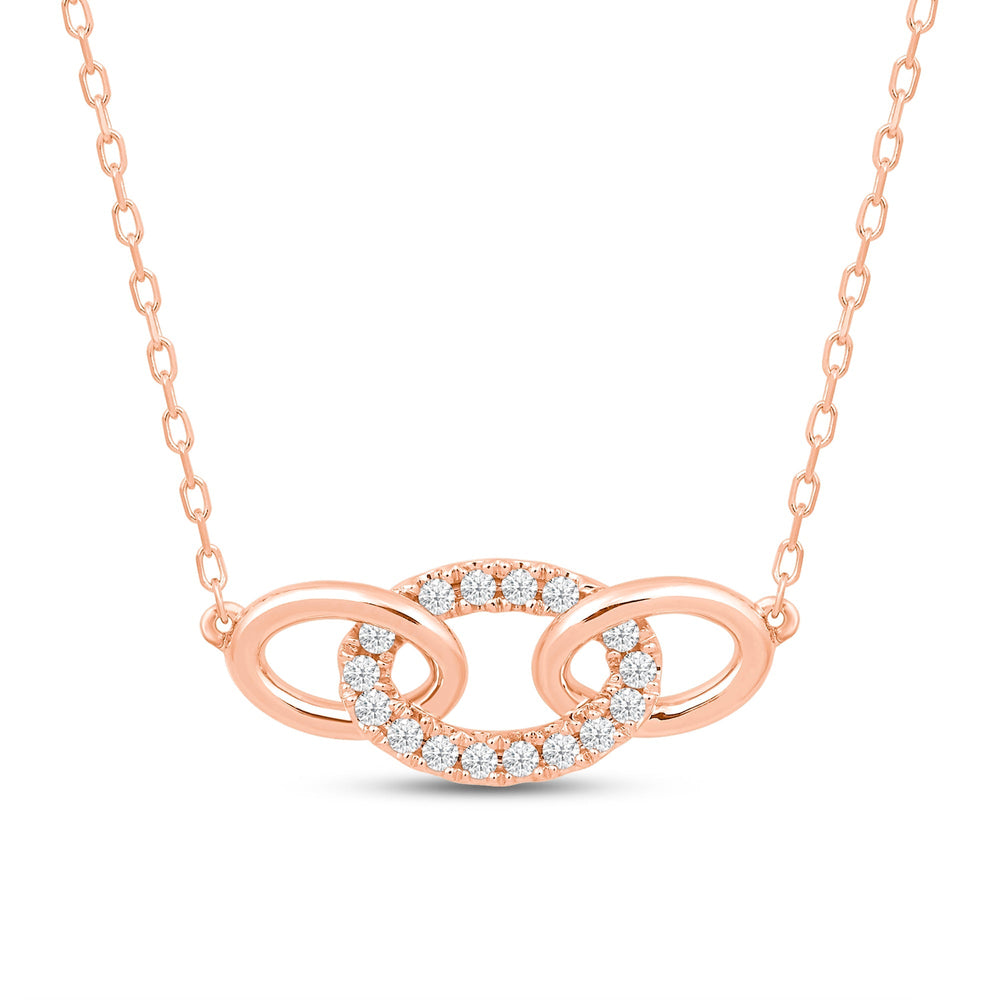 East West Oval Link Necklace with 14KT Rose Gold / Lab / 1/6 Cut Diamond in 14KT Rose Gold / Lab / 1/6 view 4
