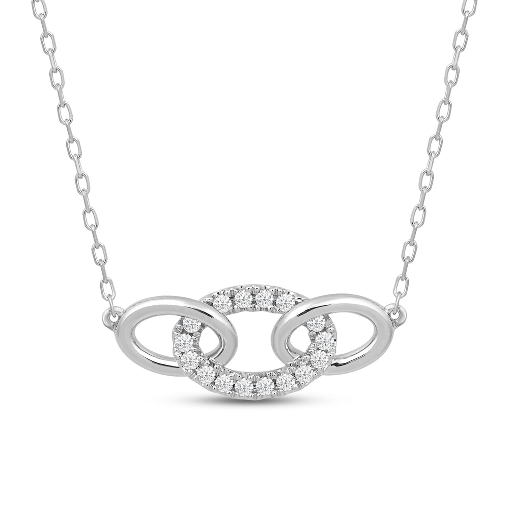 East West Oval Link Necklace with 14KT White Gold / Lab / 1/6 Cut Diamond in 14KT White Gold / Lab / 1/6 view 4
