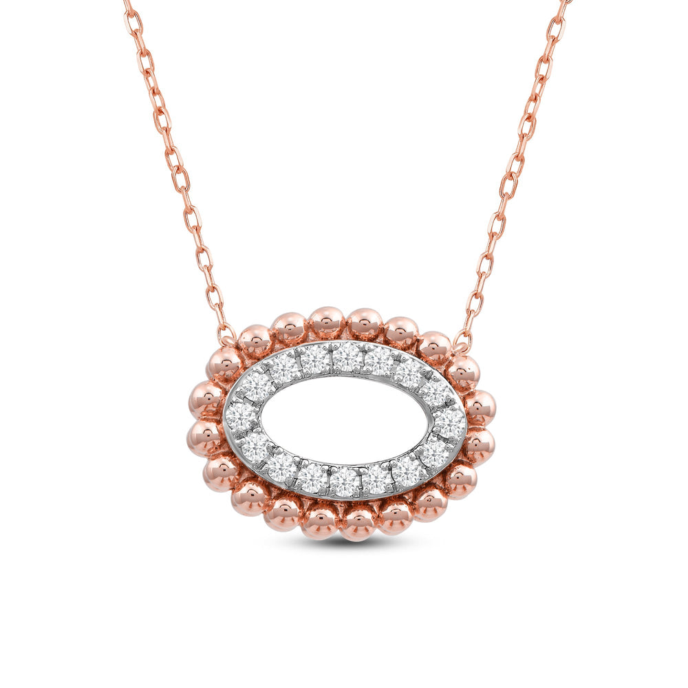 East West Oval Shape Beads and Pave Diamond Necklace with 14KT Rose Gold / Lab / 1/8 Cut Diamond in 14KT Rose Gold / Lab / 1/8 view 4
