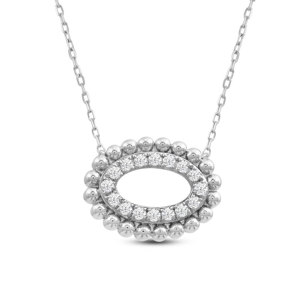 East West Oval Shape Beads and Pave Diamond Necklace with 14KT White Gold / Lab / 1/8 Cut Diamond in 14KT White Gold / Lab / 1/8 view 4
