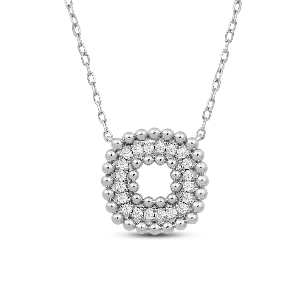 Cushion Shape Beads and Pave Diamond Necklace with 14KT White Gold / Lab / 1/5 Cut Diamond in 14KT White Gold / Lab / 1/5 view 4
