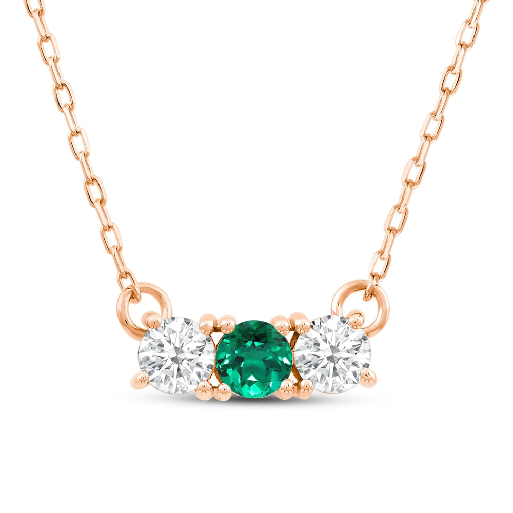 Emerald And Diamond Dainty Three Stone NecklaceTest Drashya with 14KT Rose Gold Cut Diamond in 14KT Rose Gold view 1
