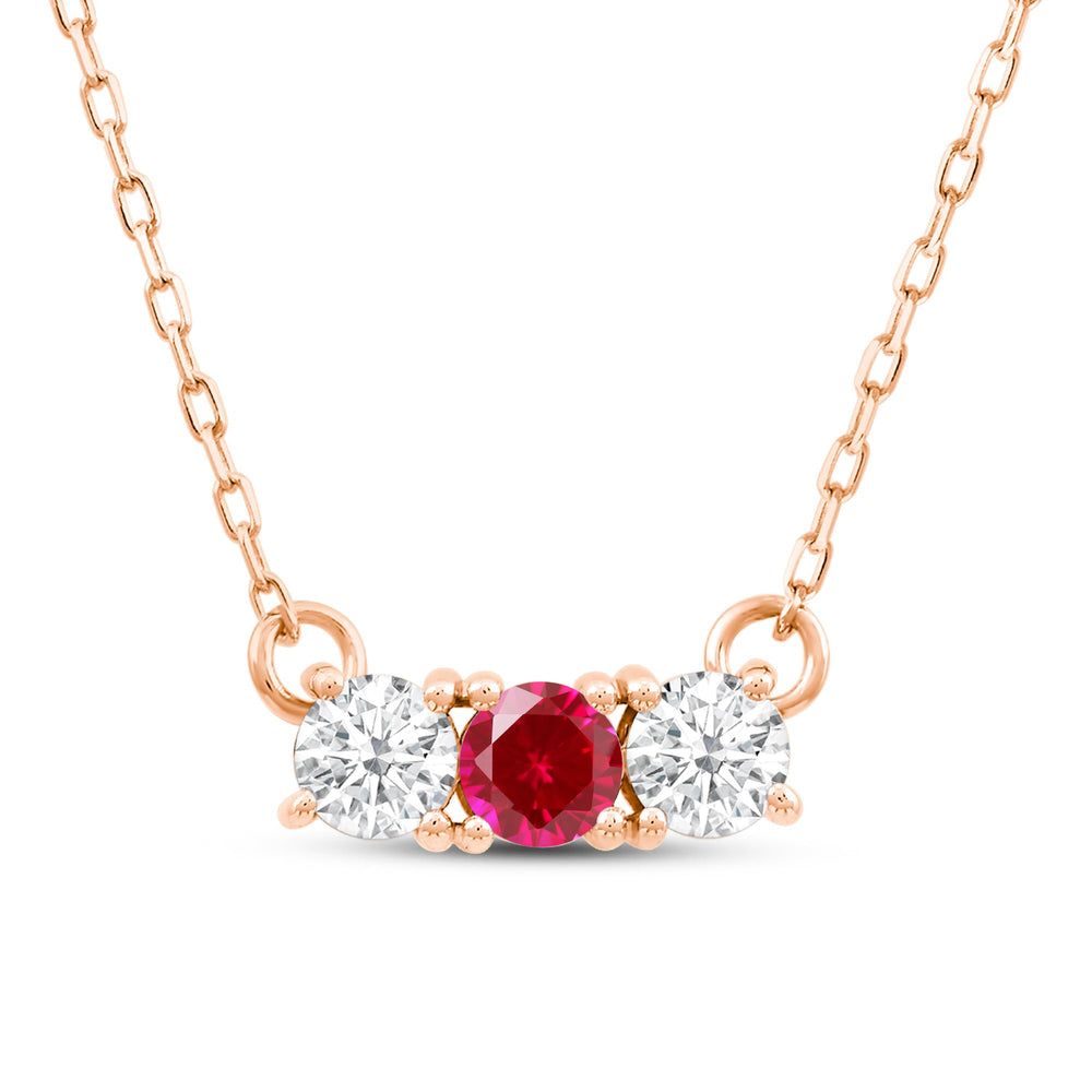 Ruby and Diamond Dainty Three Stone Necklace with 14KT Rose Gold Cut Diamond in 14KT Rose Gold view 2
