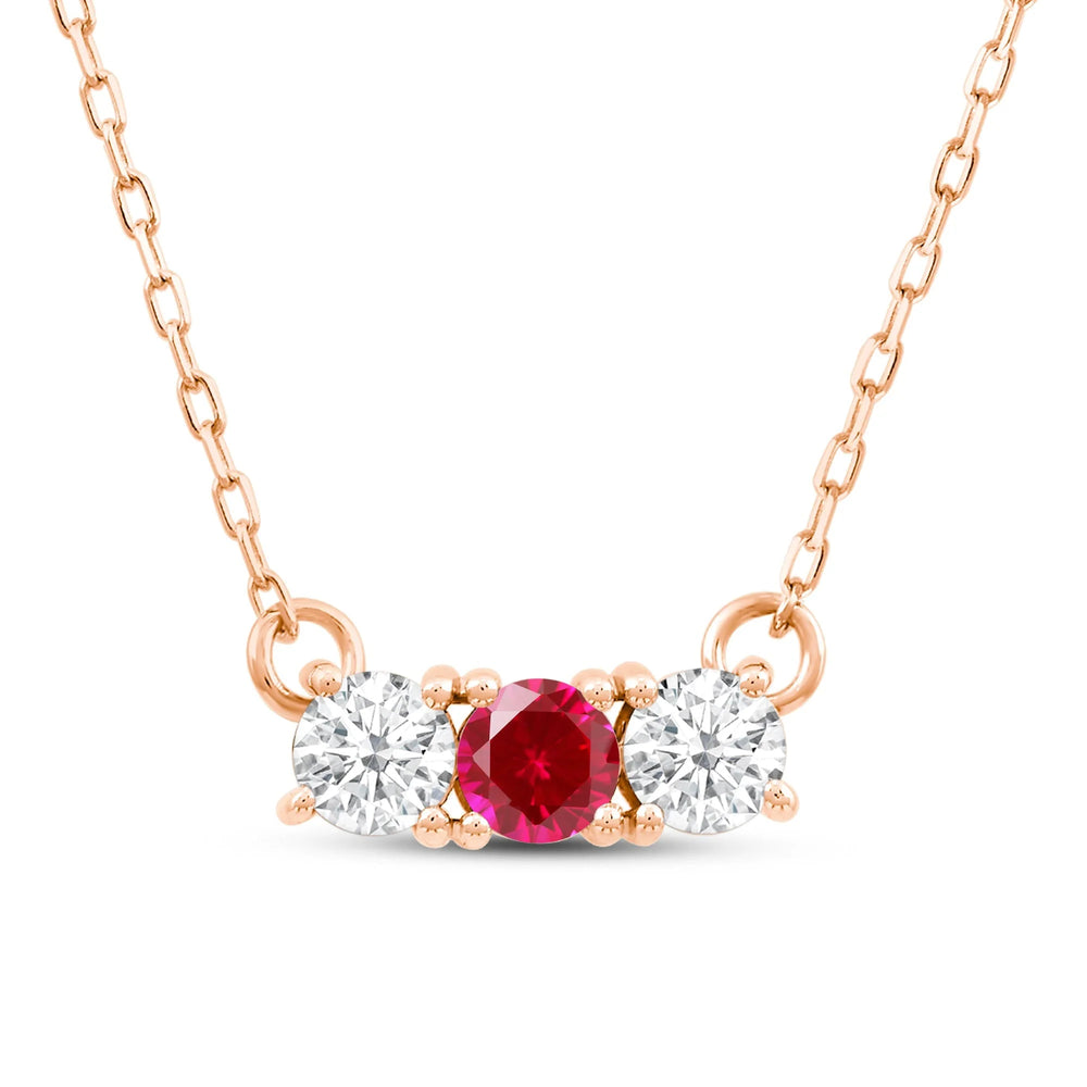 Ruby And Diamond Dainty Three Stone NecklaceTest Drashya with 14KT Rose Gold Cut Diamond in 14KT Rose Gold view 1
