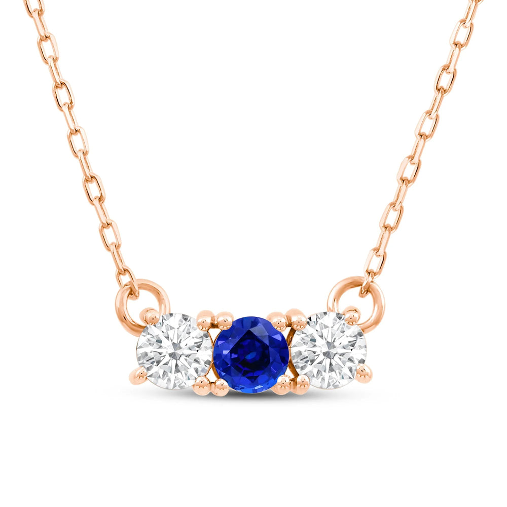 Sapphire And Diamond Dainty Three Stone NecklaceTest Drashya with 14KT Rose Gold Cut Diamond in 14KT Rose Gold view 1
