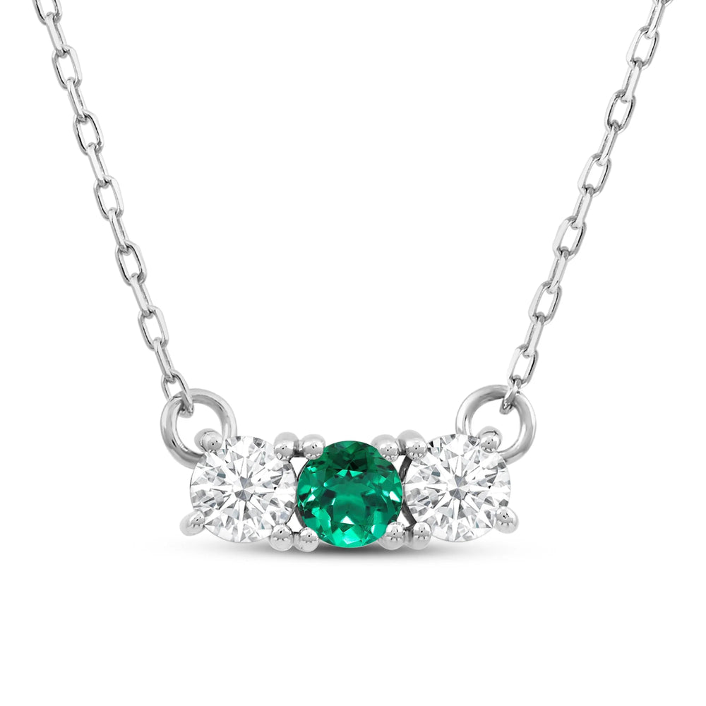 Emerald And Diamond Dainty Three Stone NecklaceTest Drashya with 14KT White Gold Cut Diamond in 14KT White Gold view 1
