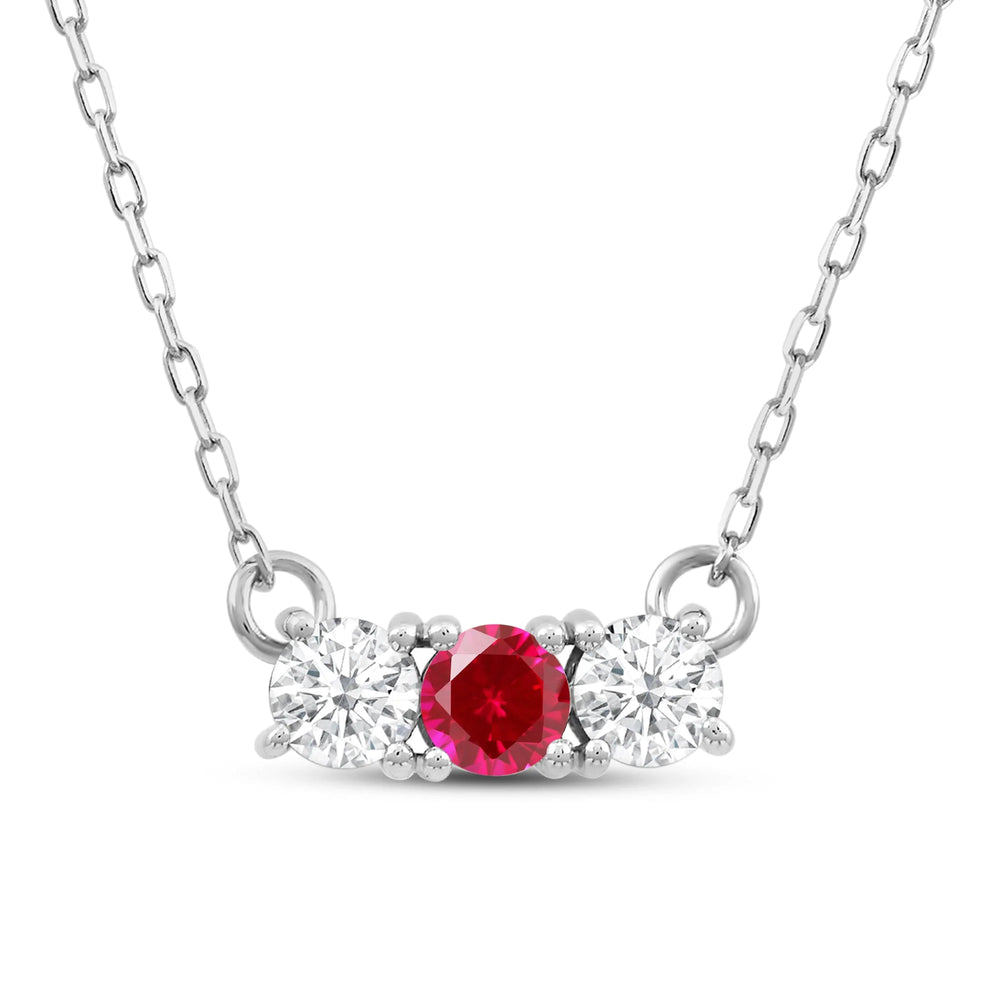 Ruby And Diamond Dainty Three Stone NecklaceTest Drashya with 14KT White Gold Cut Diamond in 14KT White Gold view 1
