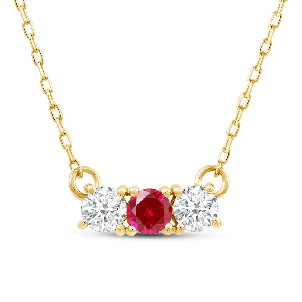 Ruby And Diamond Dainty Three Stone NecklaceTest Drashya with 14KT Yellow Gold Cut Diamond in 14KT Yellow Gold view 1

