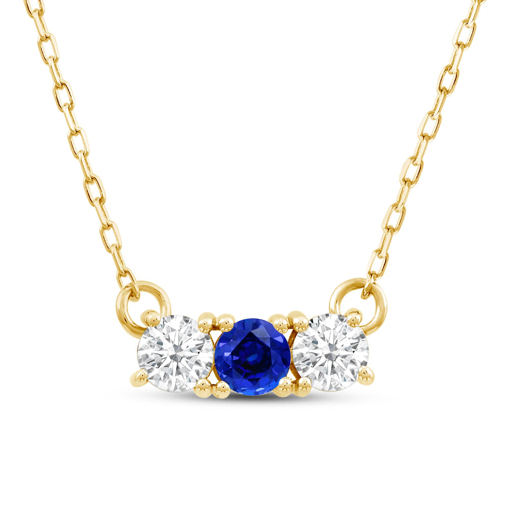Sapphire and Diamond Dainty Three Stone Necklace with 14KT Yellow Gold Cut Diamond in 14KT Yellow Gold view 2
