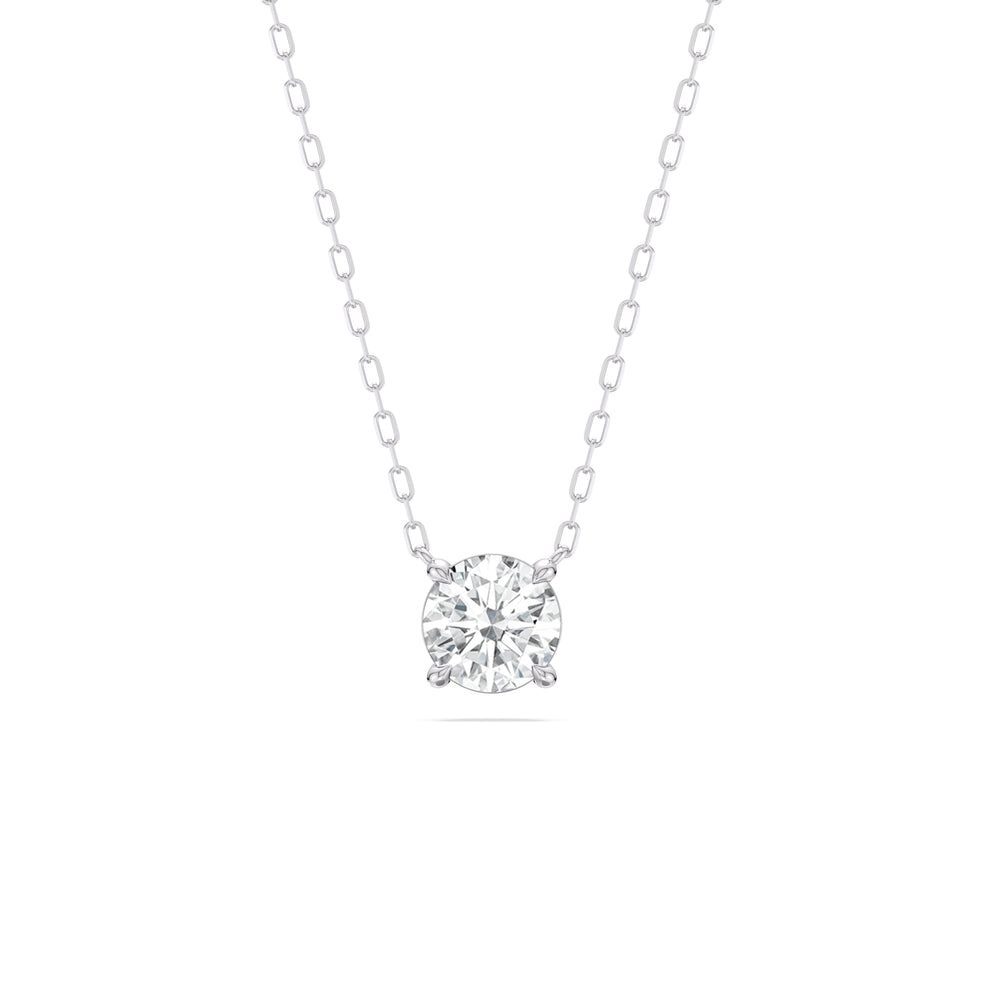 4 Prong Basket Round Lab Created Diamond Solitaire Necklace with 14KT White Gold / Lab / 1 Cut Diamond in 14KT White Gold / Lab / 1 view 1
