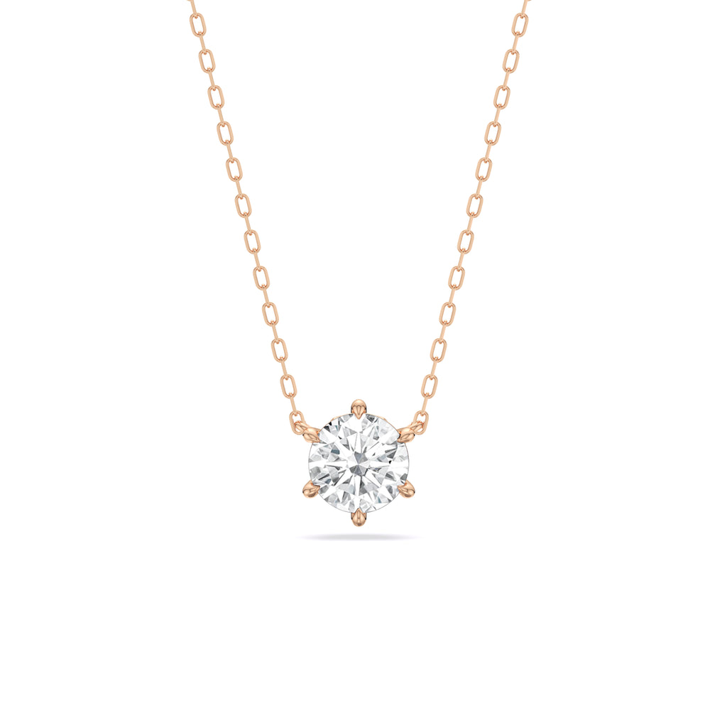 6 Prong Basket Round Lab Created Diamond Solitaire Necklace with 14KT Rose Gold / Lab / 1 1/2 Cut Diamond in 14KT Rose Gold / Lab / 1 1/2 view 1
