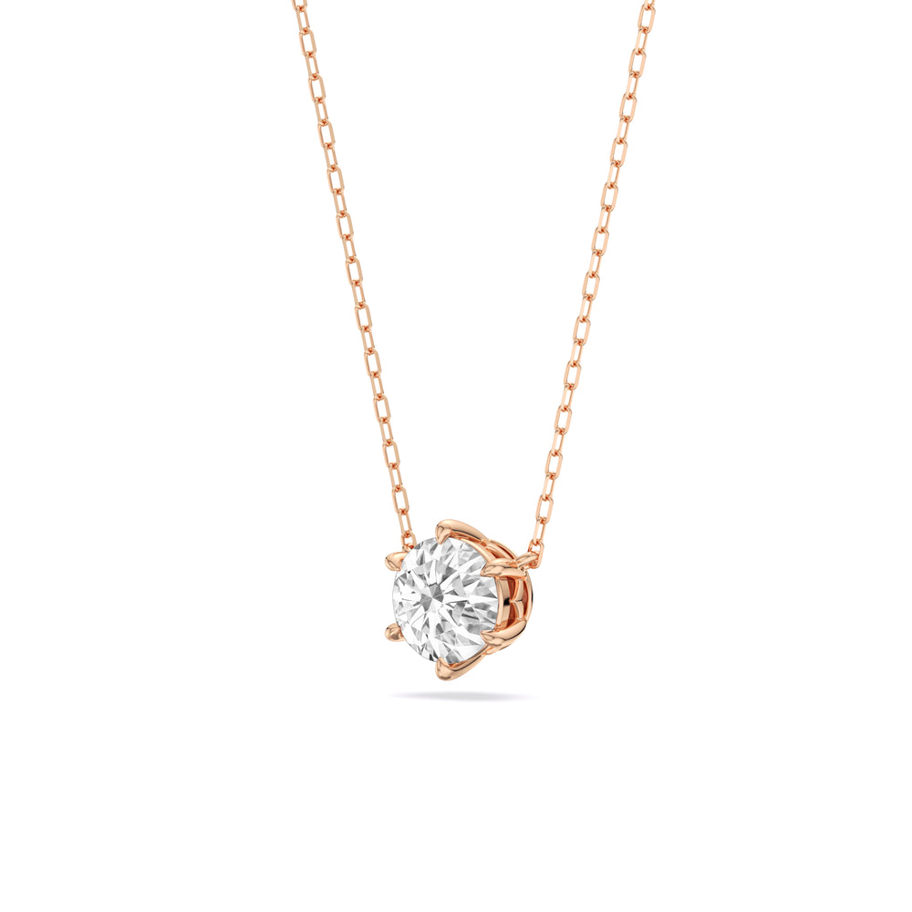 6 Prong Basket Round Lab Created Diamond Solitaire Necklace with 14KT Rose Gold / Lab / 1 1/2 Cut Diamond in 14KT Rose Gold / Lab / 1 1/2 view 4

