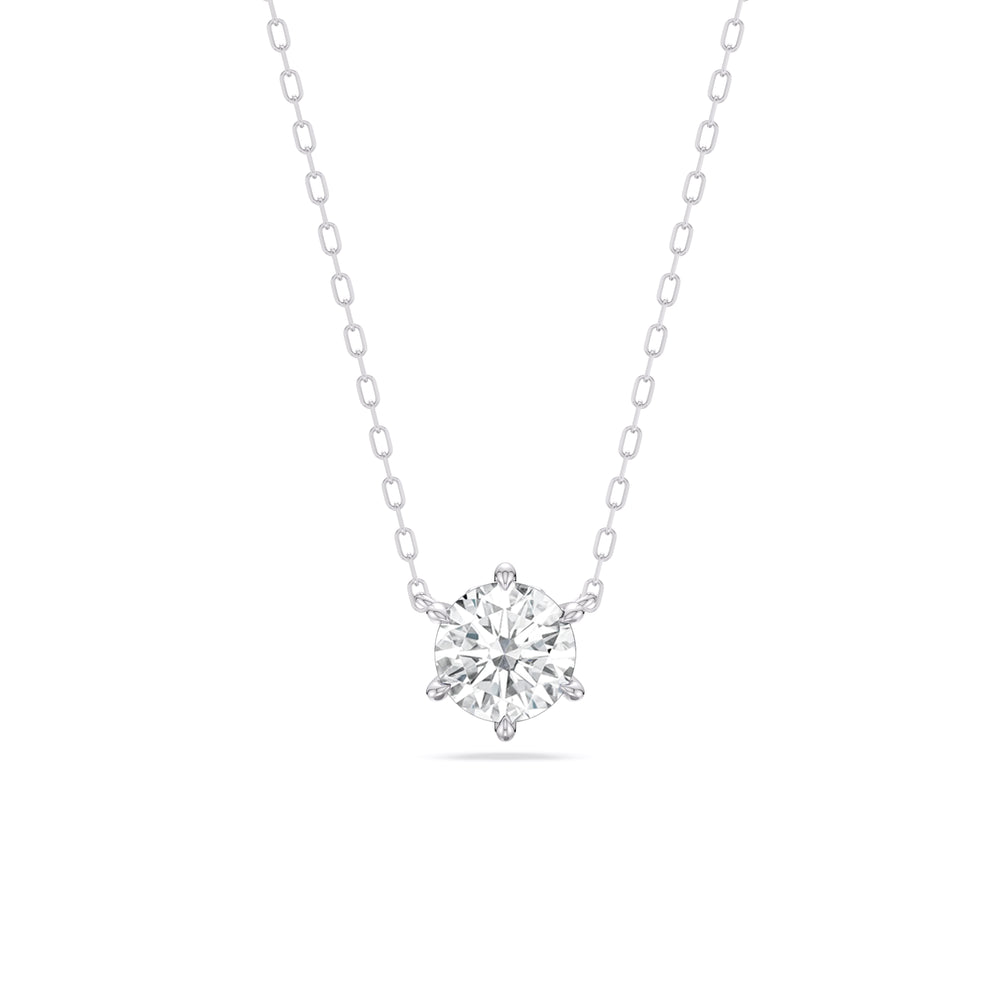 6 Prong Basket Round Lab Created Diamond Solitaire Necklace with 14KT White Gold / Lab / 1 1/2 Cut Diamond in 14KT White Gold / Lab / 1 1/2 view 1
