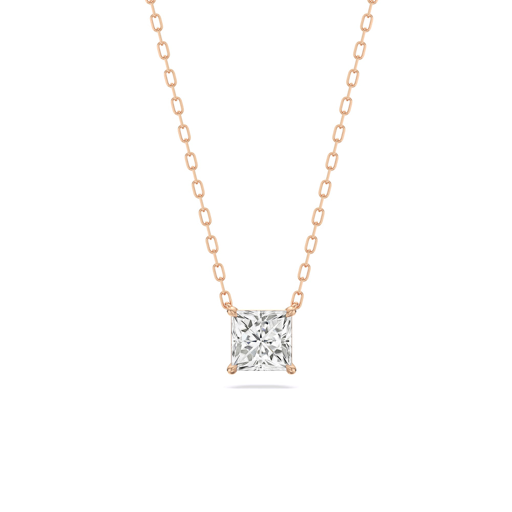 4 Prong Basket Princess Lab Created Diamond Solitaire Necklace with 14KT Rose Gold / Lab / 1 Cut Diamond in 14KT Rose Gold / Lab / 1 view 1
