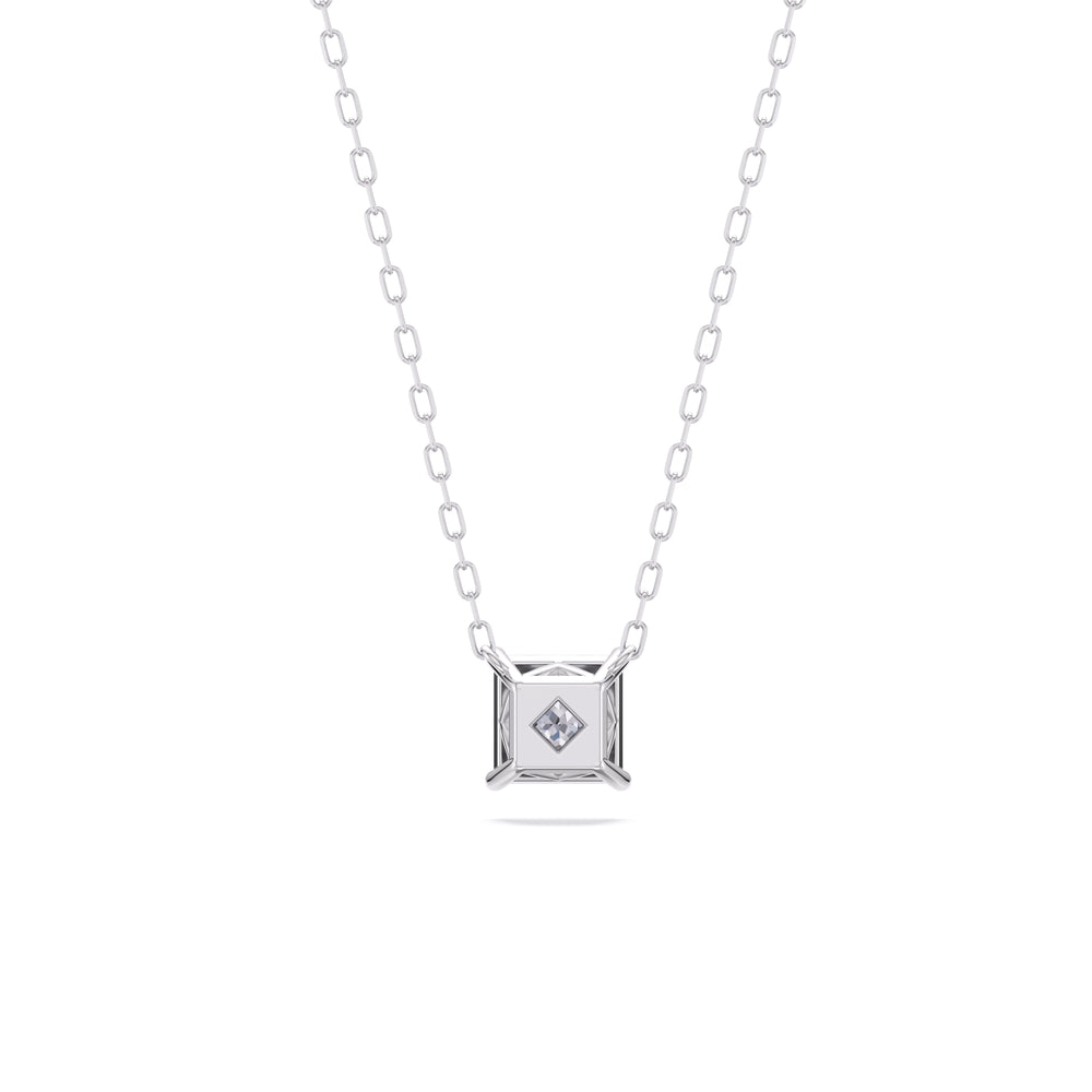4 Prong Basket Princess Lab Created Diamond Solitaire Necklace with 14KT White Gold / Lab / 1 Cut Diamond in 14KT White Gold / Lab / 1 view 6
