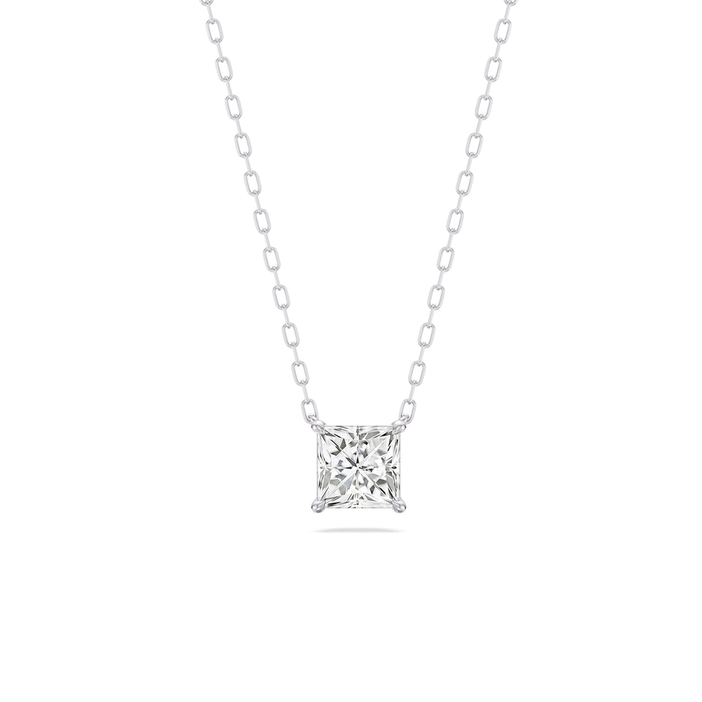 4 Prong Basket Princess Lab Created Diamond Solitaire Necklace with 14KT White Gold / Lab / 1 Cut Diamond in 14KT White Gold / Lab / 1 view 1
