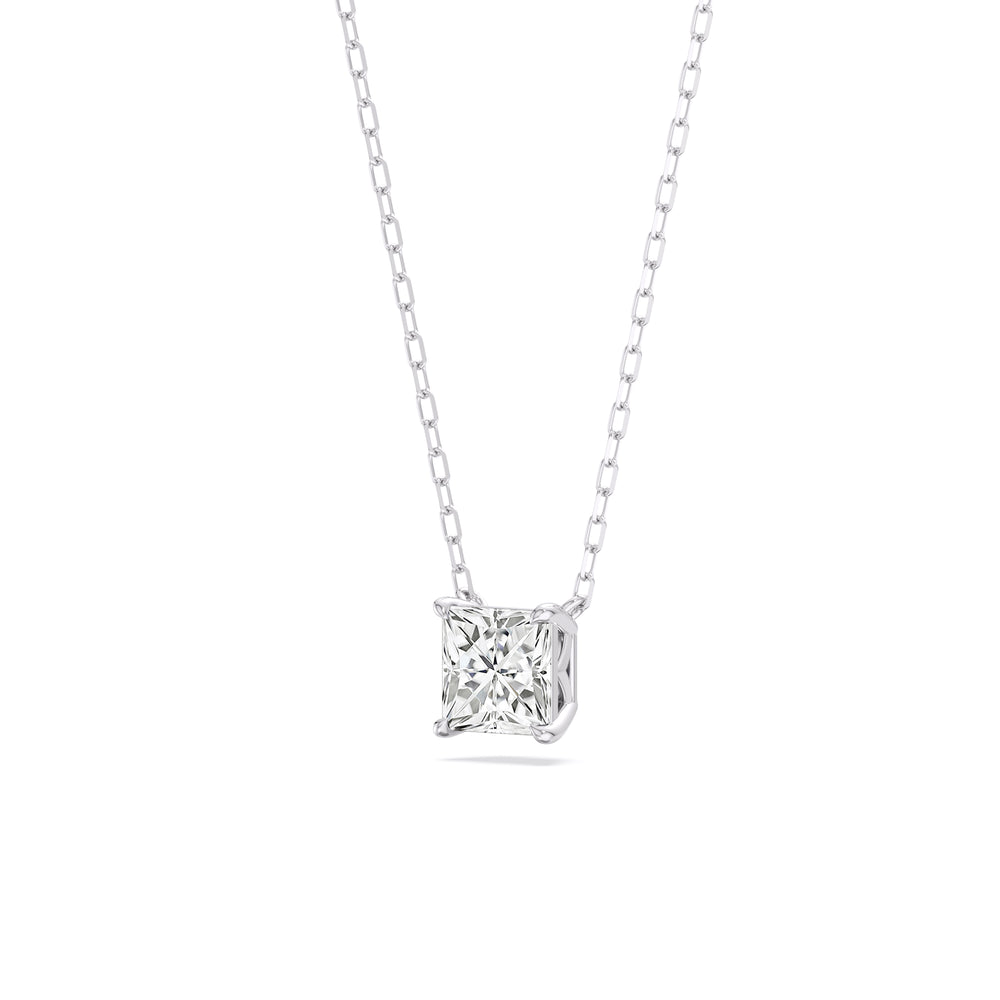 4 Prong Basket Princess Lab Created Diamond Solitaire Necklace with 14KT White Gold / Lab / 1 Cut Diamond in 14KT White Gold / Lab / 1 view 4
