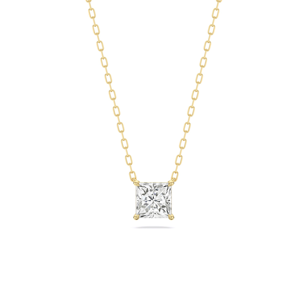 4 Prong Basket Princess Lab Created Diamond Solitaire Necklace with 14KT Yellow Gold / Lab / 1 Cut Diamond in 14KT Yellow Gold / Lab / 1 view 1
