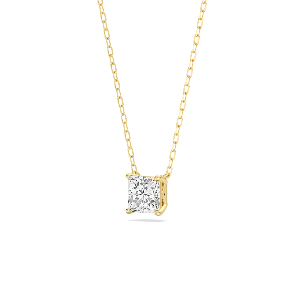 4 Prong Basket Princess Lab Created Diamond Solitaire Necklace with 14KT Yellow Gold / Lab / 1 Cut Diamond in 14KT Yellow Gold / Lab / 1 view 4
