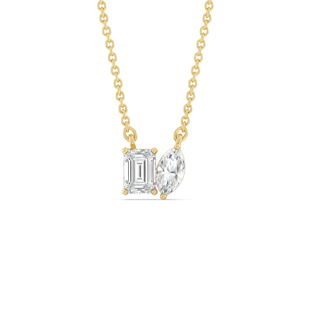 Toi Et Moi Marquise Emerald Necklace with 14KT Yellow Gold / Lab / 1 1/8 Cut Diamond in 14KT Yellow Gold / Lab / 1 1/8 view 1
