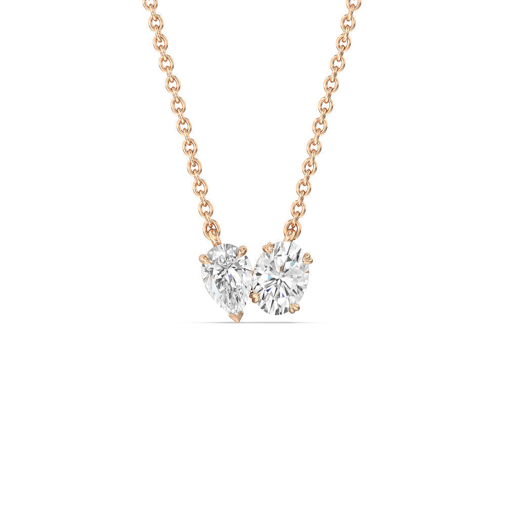Toi Et Moi Pear Oval Necklace with 14KT Rose Gold / Lab / 7/8 Cut Diamond in 14KT Rose Gold / Lab / 7/8 view 1
