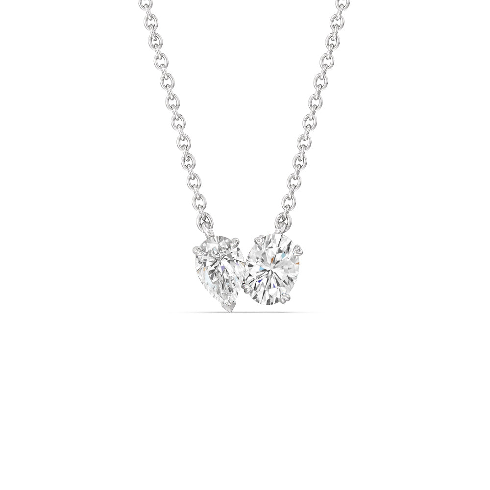 Toi Et Moi Pear Oval Necklace with 14KT White Gold / Lab / 7/8 Cut Diamond in 14KT White Gold / Lab / 7/8 view 1
