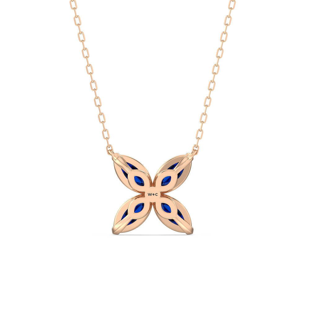 Sapphire Wildflower Necklace with 14KT Rose Gold Cut Diamond in 14KT Rose Gold view 4
