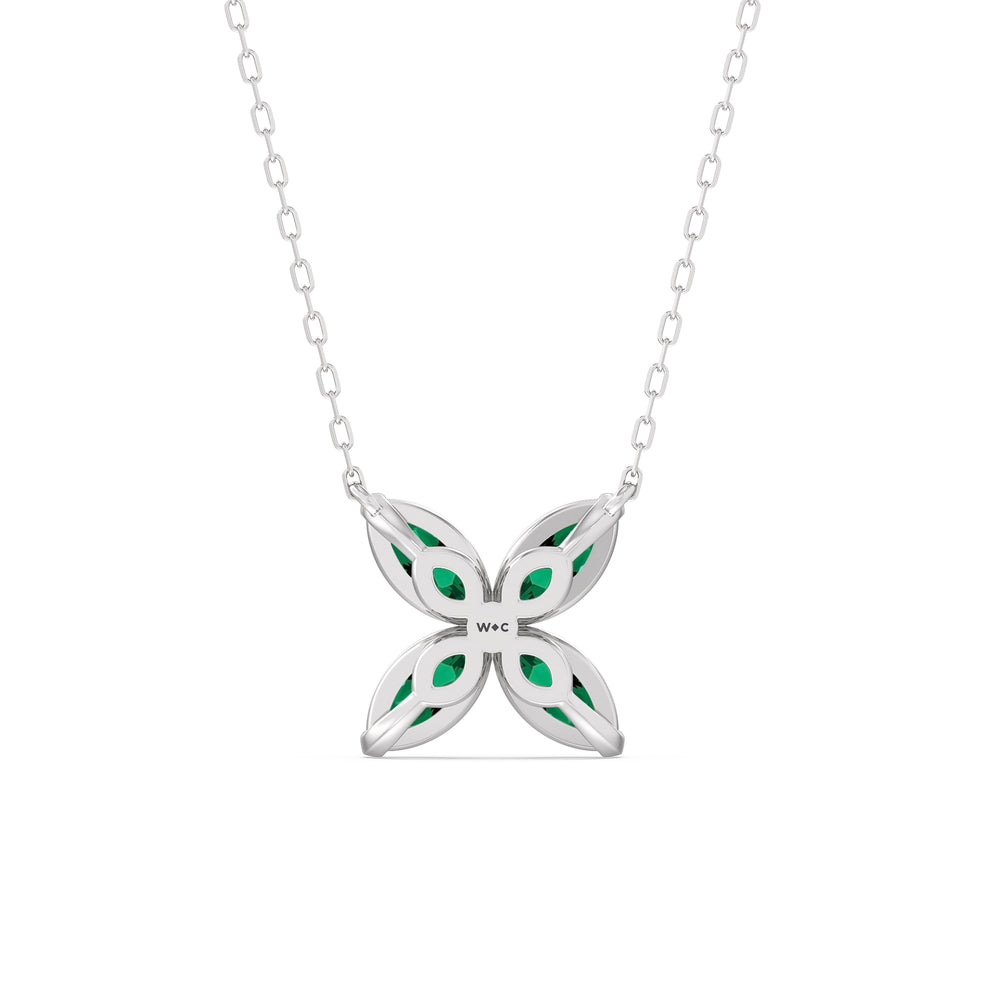 Emerald Wildflower Necklace with Sterling Silver Cut Diamond in 14KT Sterling Silver view 4
