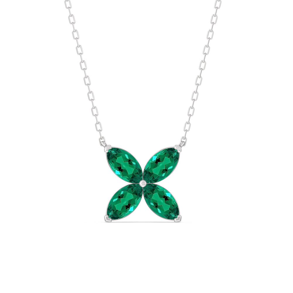 Emerald Wildflower NecklaceTest Drashya with 14KT White Gold Cut Diamond in 14KT White Gold view 1
